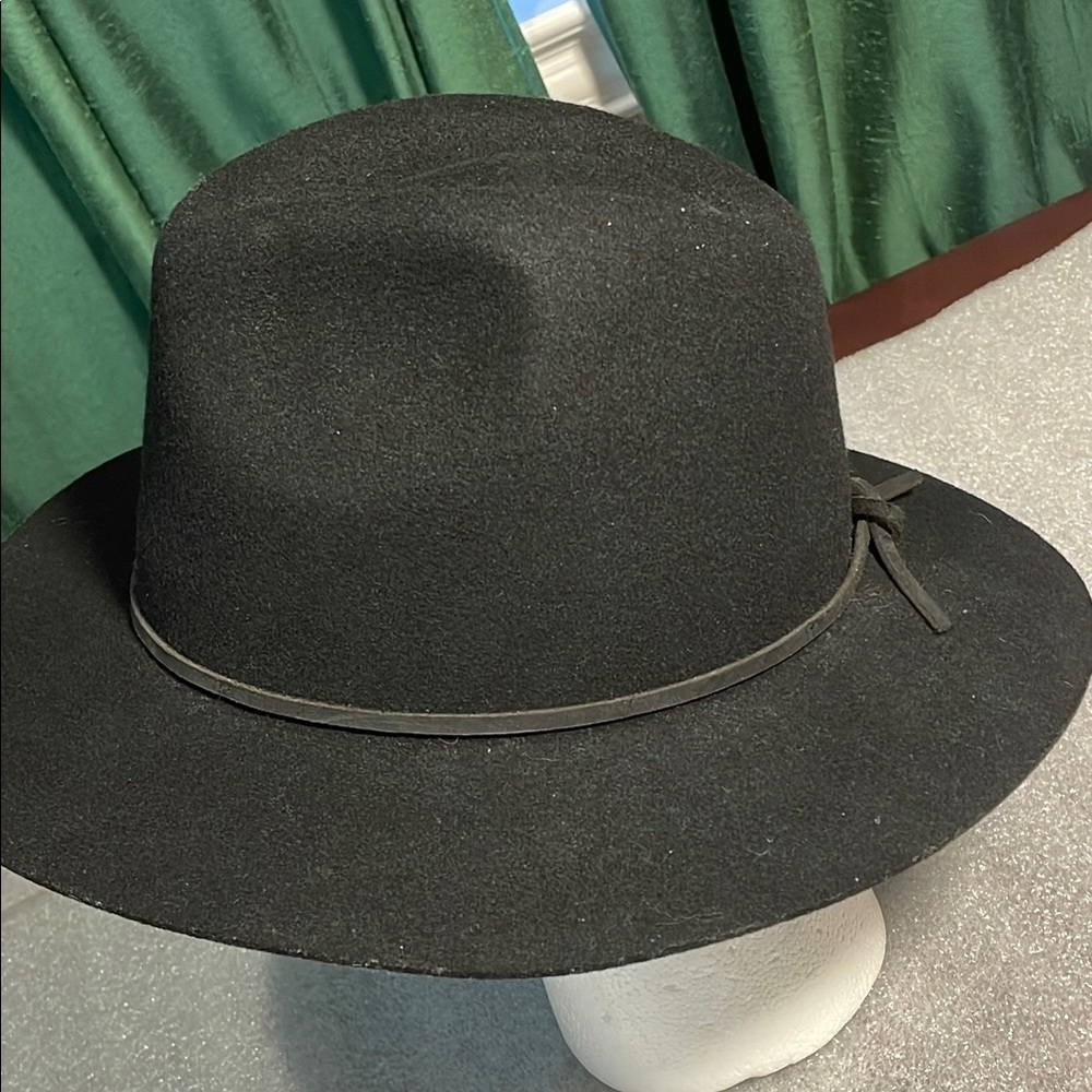 Brixton 100% Wool Black Fedora Hat Black Leather Band Size Medium 7 1/4 - Picture 3 of 7